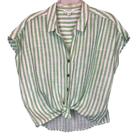BeachLunchLounge Button Front Shirt  Women's Size L  Green Stripe Top - Picture 1 of 8